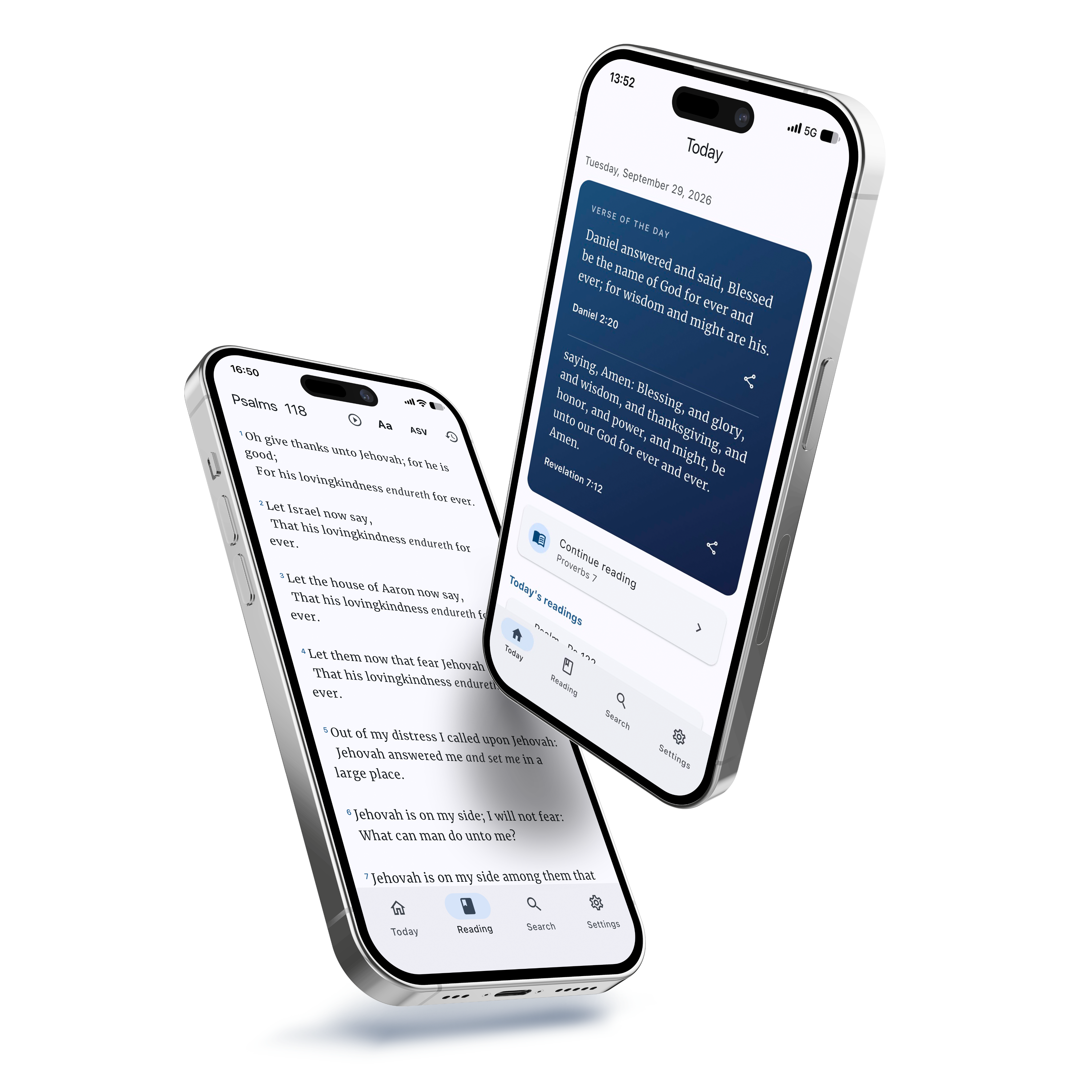 Biblebox on two phones: Bible reading and the verse of the day.