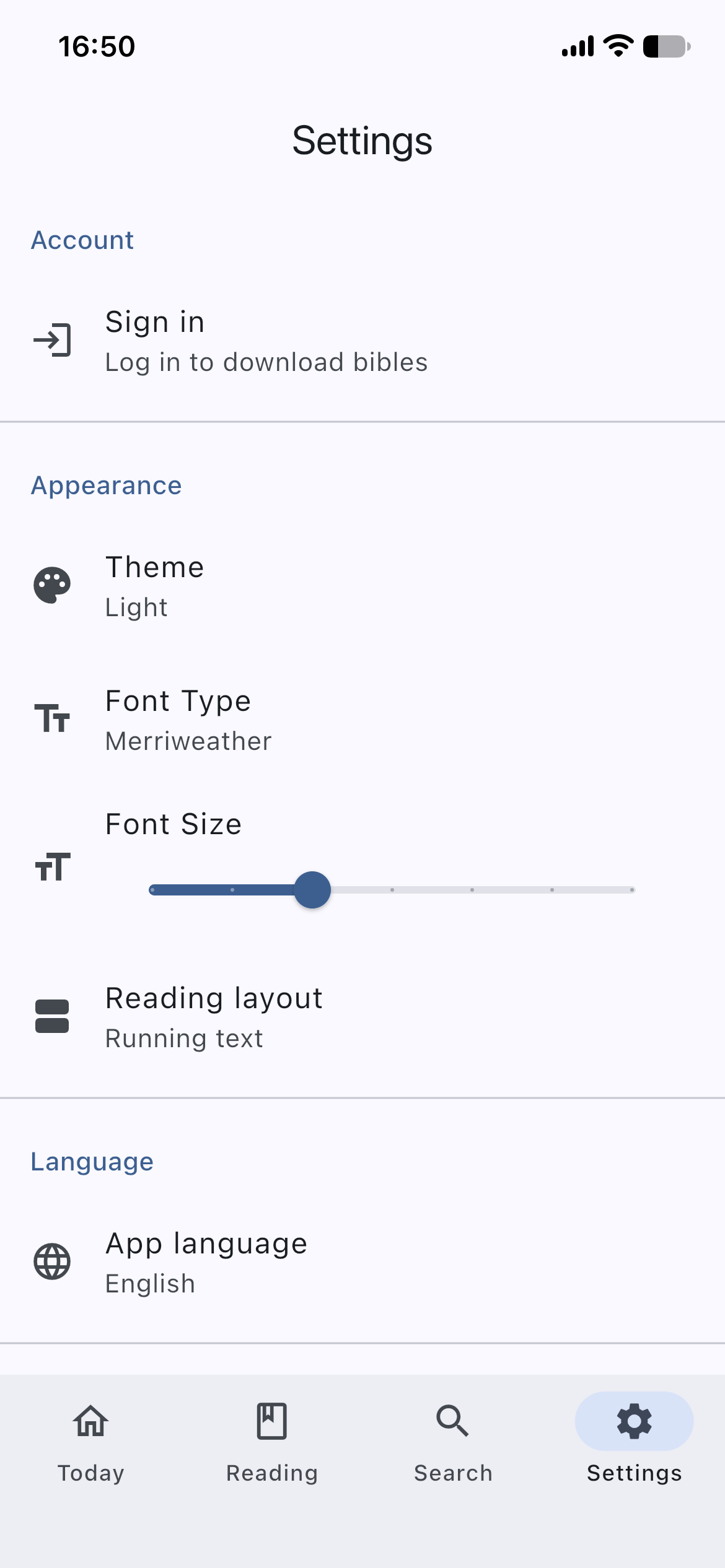 Reading and accessibility options